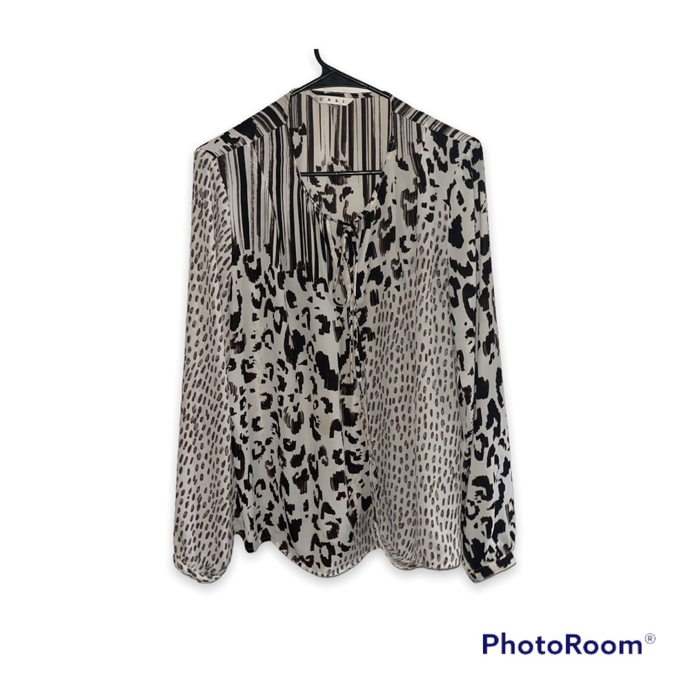 CAbi Animal Print Leopard & Stripes Wrap Blouse Top Silky Lightweight Size L - Picture 14 of 16